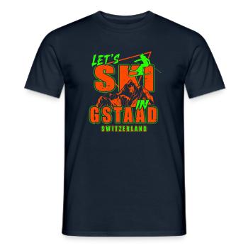 Skigebiet Gstaad Skifahren in den Schweizer Alpen - Männer T-Shirt - Navy - Vorne - AI Model Male 178 light (178cm)