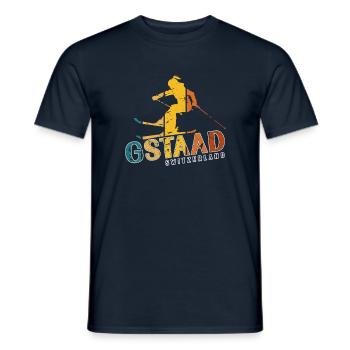 Skigebiet Gstaad Skifahren in den Schweizer Alpen - Männer T-Shirt - Navy - Vorne - AI Model Male 178 light (178cm)