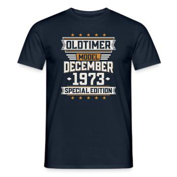 December Year 1973 Year of construction Oldtimer Birthday - Men's T-Shirt - navy - Front - AI Model Male 178 light (178cm)