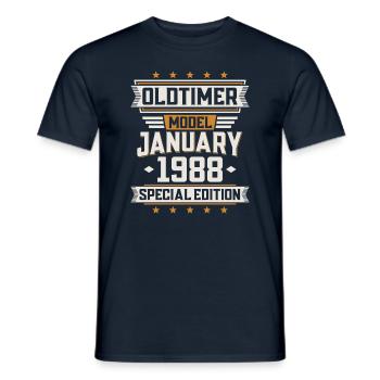 Janvier Année 1988 Année de construction Oldtimer Anniversaire - T-shirt homme - marine - Devant - AI Model Male 178 light (178cm)
