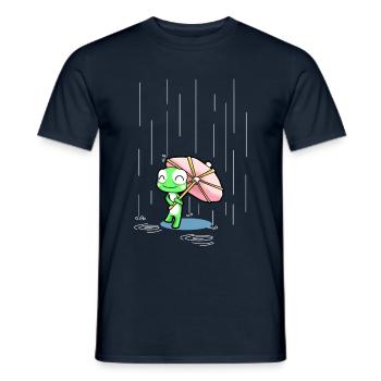 Happy Frog with a Pink Party Umbrella in the Rain - Men's T-Shirt - navy - Front - AI Model Male 178 light (178cm)