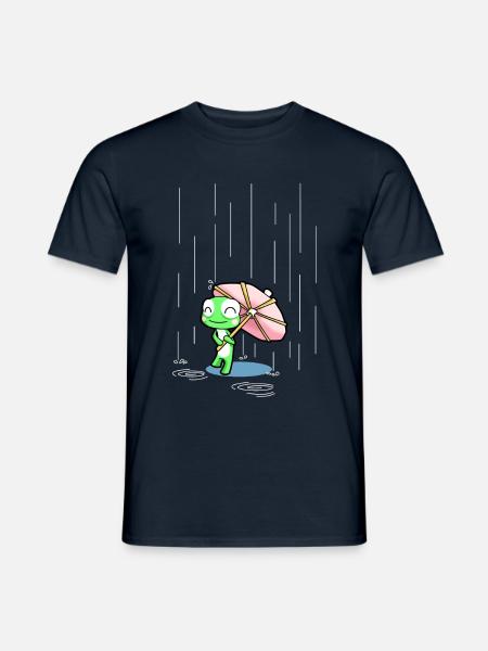 Happy Frog with a Pink Party Umbrella in the Rain - T-shirt herr - marinblå