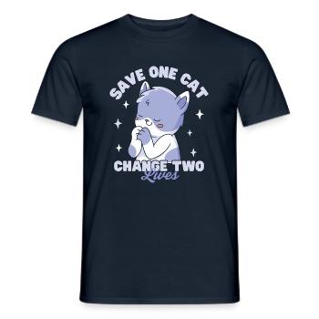 Rette eine Katze, verändere zwei Leben - Männer T-Shirt - Navy - Vorne - AI Model Male 178 light (178cm)