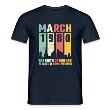 43e anniversaire Mars Né en 1980 Idée cadeau - T-shirt homme - marine - Devant - AI Model Male 178 light (178cm)