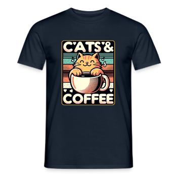 Chats et café dans un style vintage - T-shirt homme - marine - Devant - AI Model Male 178 light (178cm)