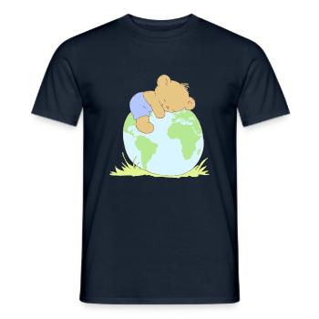 Cute Teddy Bear hugging world globe. - T-shirt homme - marine - Devant - AI Model Male 178 light (178cm)