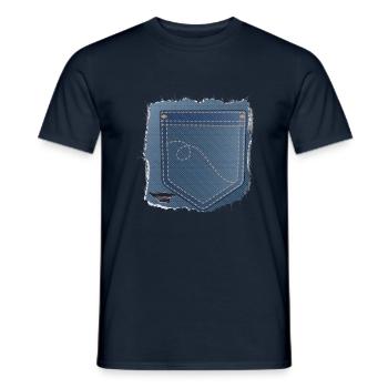 torn jeans fabric with trouser pocket - Men's T-Shirt - navy - Front - AI Model Male 178 light (178cm)