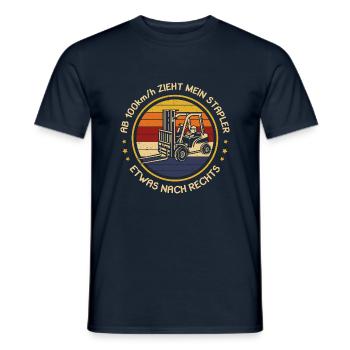 From 100Kmh My forklift pulls something to the right - Men's T-Shirt - navy - Front - AI Model Male 178 light (178cm)