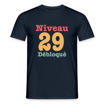 niveau 29 débloqué 29 ans anniversaire - T-shirt homme - marine - Devant - AI Model Male 178 light (178cm)
