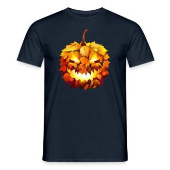 Citrouille d’Halloween brillante dans le feuillage d’automne - T-shirt homme - marine - Devant - AI Model Male 178 light (178cm)