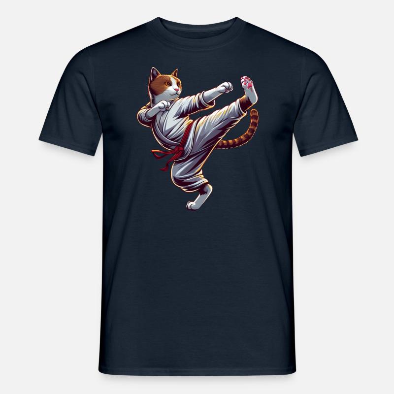 Coole Karate-Katze im Comic-Stil - Männer T-Shirt - Navy