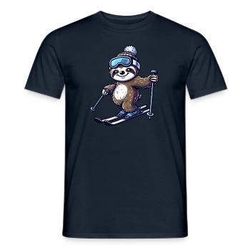 Entspannter Faultier-Skifahrer – Wintervergnügen - Männer T-Shirt - Navy - Vorne - AI Model Male 178 light (178cm)