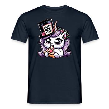 New Year Sylvester Unicorn Cute Comic Happy New Year - Men's T-Shirt - navy - Front - AI Model Male 178 light (178cm)