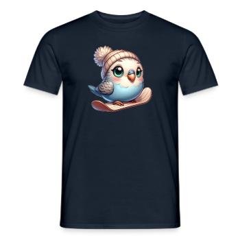Süßer Wellensittich Snowboarder Cartoon Winterspaß - Männer T-Shirt - Navy - Vorne - AI Model Male 178 light (178cm)