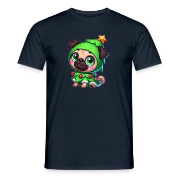 Lunatique Carlin Noël arbre de Noël dessin animé - T-shirt homme - marine - Devant - AI Model Male 178 light (178cm)