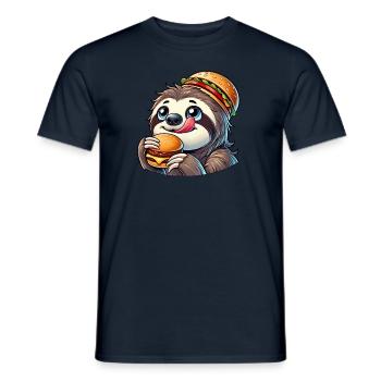 mignon paresseux burger dessin animé restauration rapide - T-shirt homme - marine - Devant - AI Model Male 178 light (178cm)