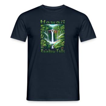Hawaii rainbow waterfall lush forest - Men's T-Shirt - navy - Front - AI Model Male 178 light (178cm)