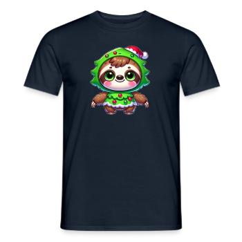 Lustiges Weihnachtsfaultier Weihnachtsbaum Cartoon - Männer T-Shirt - Navy - Vorne - AI Model Male 178 light (178cm)