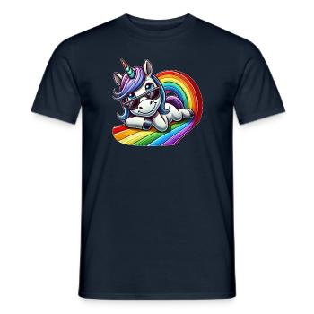 Cooles Einhorn Regenbogen Wellen reiten relaxen - Männer T-Shirt - Navy - Vorne - AI Model Male 178 light (178cm)