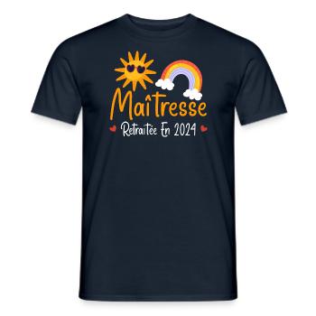 Maitresse retraitée 2024 cadeau maîtresse d'école - T-shirt homme - marine - Devant - AI Model Male 178 light (178cm)