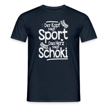 Funny saying sports and chocolate - Men's T-Shirt - navy - Front - AI Model Male 178 light (178cm)