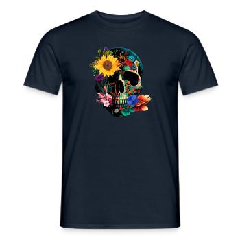 Totenkopf mit Blumen personalisierbar - Männer T-Shirt - Navy - Vorne - AI Model Male 178 light (178cm)