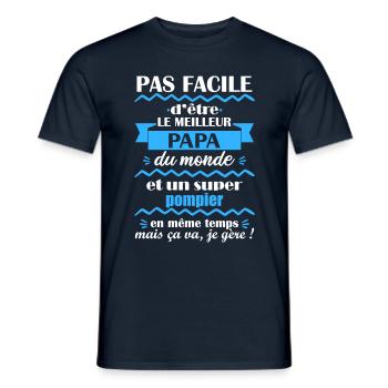 meilleur papa pompier, cadeau fête des pères - T-shirt homme - marine - Devant - AI Model Male 178 light (178cm)