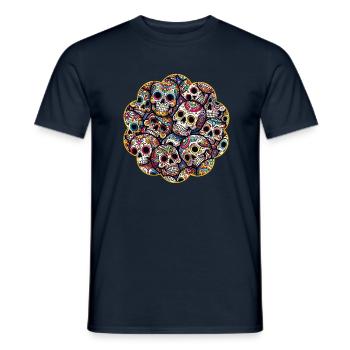 Buntes dekoratives Skullmuster - Männer T-Shirt - Navy - Vorne - AI Model Male 178 light (178cm)