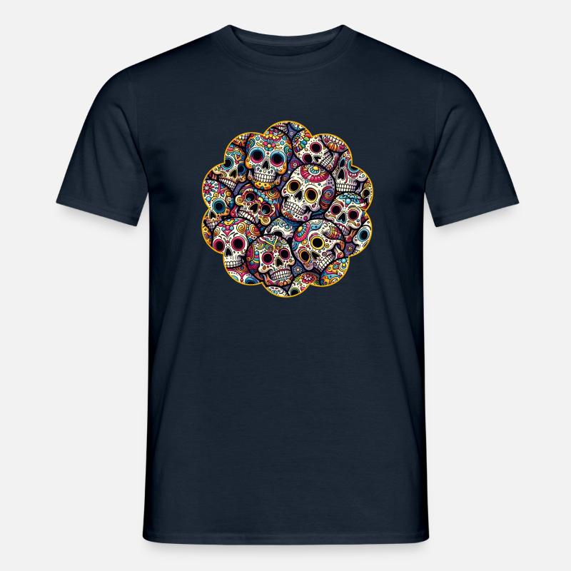Buntes dekoratives Skullmuster - Männer T-Shirt - Navy