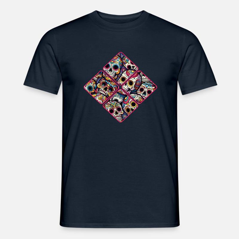 Buntes dekoratives Skullmuster - Männer T-Shirt - Navy