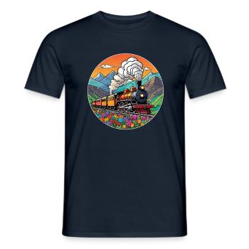 Nostalgic Railway Train of Smoking Locomotive - Men's T-Shirt - navy - Front - AI Model Male 178 light (178cm)