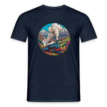 Nostalgic Railway Train of Smoking Locomotive - Men's T-Shirt - navy - Front - AI Model Male 178 light (178cm)
