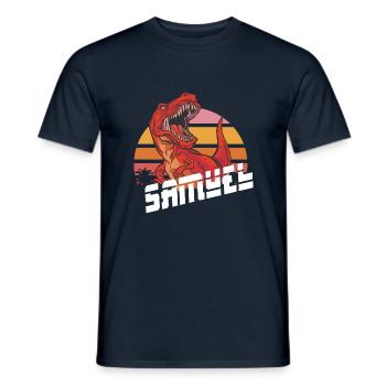 SAMUEL - Beautiful boy name with T-REX Dino - Men's T-Shirt - navy - Front - AI Model Male 178 light (178cm)