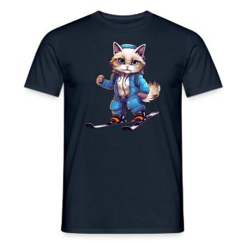 Ragdoll Katze Ski Wintersport Skifahrer - Männer T-Shirt - Navy - Vorne - AI Model Male 178 light (178cm)