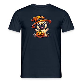 Halloween Dog Pug Pumpkin Hat Whimsical - Men's T-Shirt - navy - Front - AI Model Male 178 light (178cm)