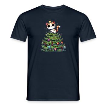 Lustige Katze Weihnachtsbaum Skurril - Männer T-Shirt - Navy - Vorne - AI Model Male 178 light (178cm)