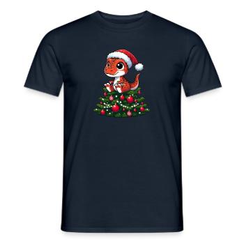 Dino mit Weihnachtsbaum Skurril Cartoon T-Rex - Männer T-Shirt - Navy - Vorne - AI Model Male 178 light (178cm)