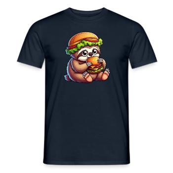 Süßes Faultier Hamburger Cheeseburger Fast Food Ca - Männer T-Shirt - Navy - Vorne - AI Model Male 178 light (178cm)