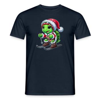 Christmas Turtle Santa Winter Sports Skier - Men's T-Shirt - navy - Front - AI Model Male 178 light (178cm)