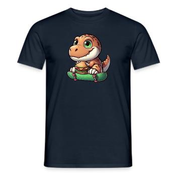 T-Rex Dinosaur Skateboard Cheeseburger Fun - Men's T-Shirt - navy - Front - AI Model Male 178 light (178cm)