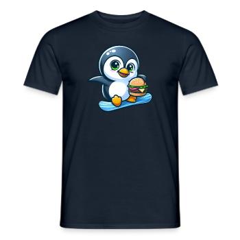 Cooler Pinguin Snowboarder mit Burger - Männer T-Shirt - Navy - Vorne - AI Model Male 178 light (178cm)