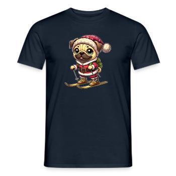 Pug on skis winter fun Christmas - Men's T-Shirt - navy - Front - AI Model Male 178 light (178cm)