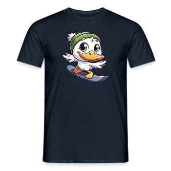 Funny Duck Snowboarder Cartoon Winter Sports - Men's T-Shirt - navy - Front - AI Model Male 178 light (178cm)