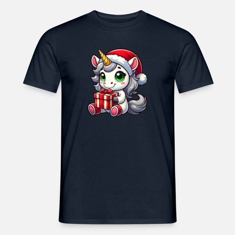 Weihnachtsmann mit Weihnachts-Einhorn - Männer T-Shirt - Navy