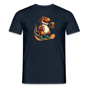 T-Rex Dinosaur Skateboard Hamburger Fun - Men's T-Shirt - navy - Front - AI Model Male 178 light (178cm)