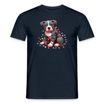 Pitbull drôle avec des guirlandes lumineuses pour Noël - T-shirt homme - marine - Devant - AI Model Male 178 light (178cm)