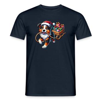 Chien de Noël mignon berger australien - T-shirt homme - marine - Devant - AI Model Male 178 light (178cm)