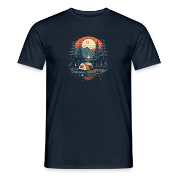 Tentes extérieures entourées d’arbres - T-shirt homme - marine - Devant - AI Model Male 178 light (178cm)