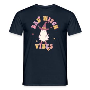 BAD WITCH VIBES fantôme drôle avec chapeau de sorcière rétro - T-shirt homme - marine - Devant - AI Model Male 178 light (178cm)