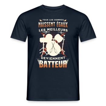 Batteur Humour Musicien - Baguette de Batterie - T-shirt homme - marine - Devant - AI Model Male 178 light (178cm)